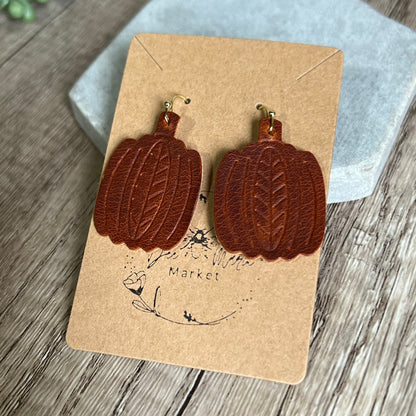 Embossed Leather Pumpkin Earrings