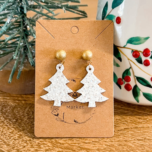 Have a Ball White Glitter Christmas Tree Earrings