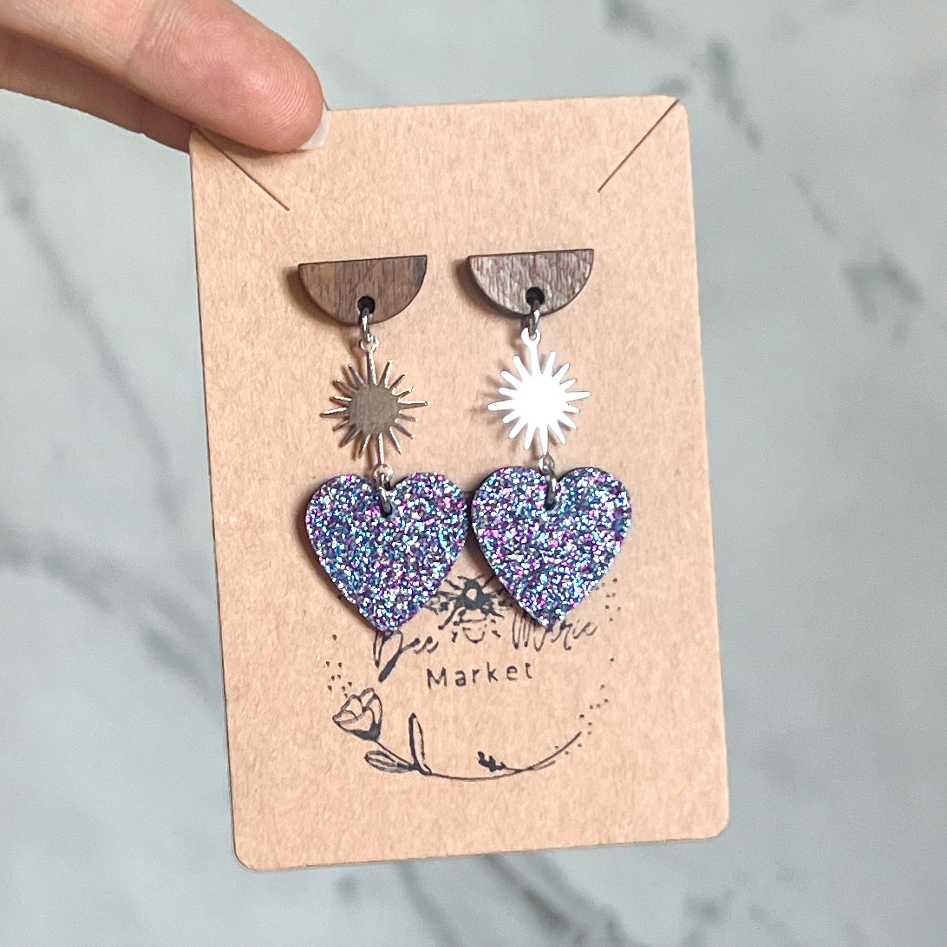 Bursting with Love Glitter Heart Earrings - Silver