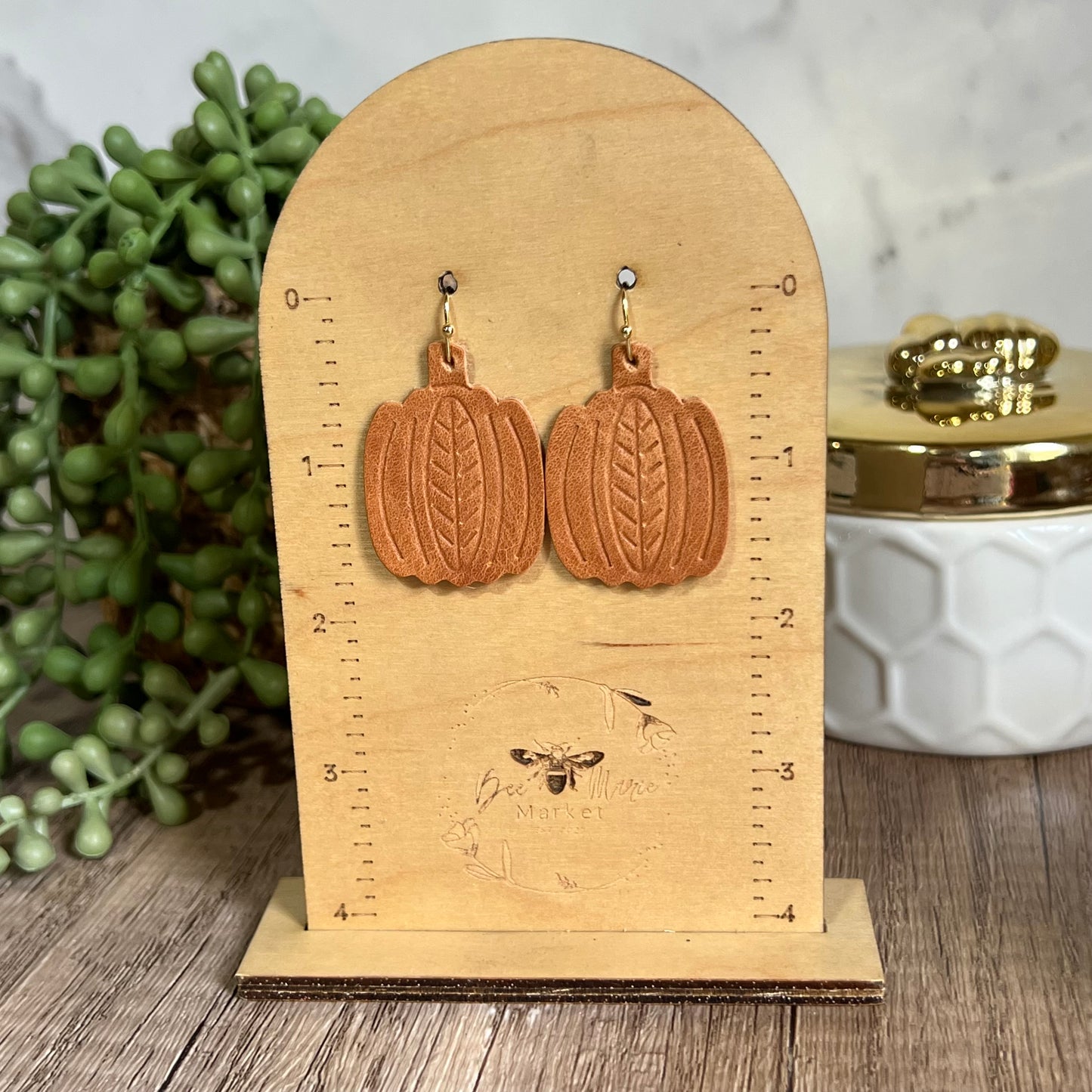 Embossed Leather Pumpkin Earrings