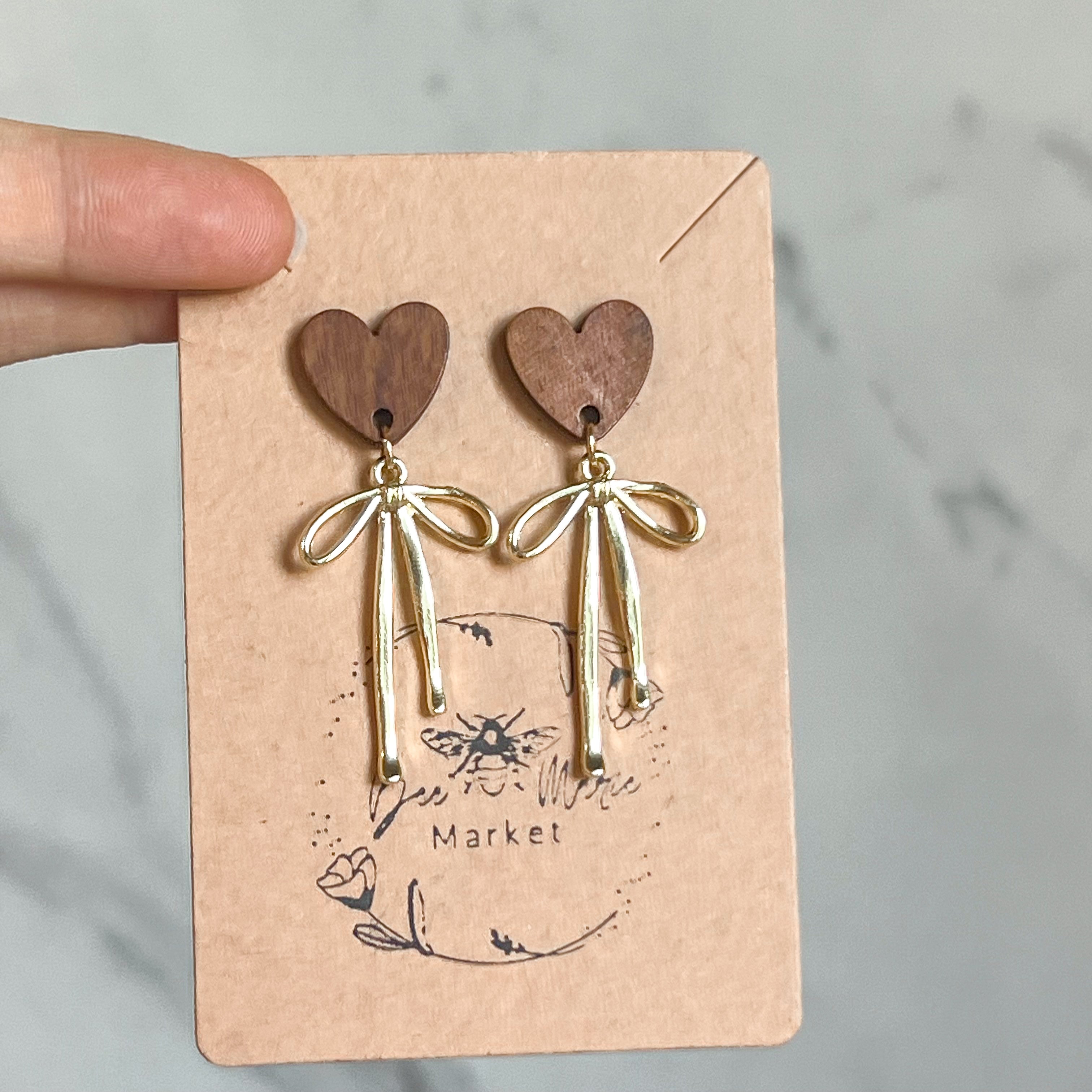 Dana Gold Bow Wood Heart Earrings