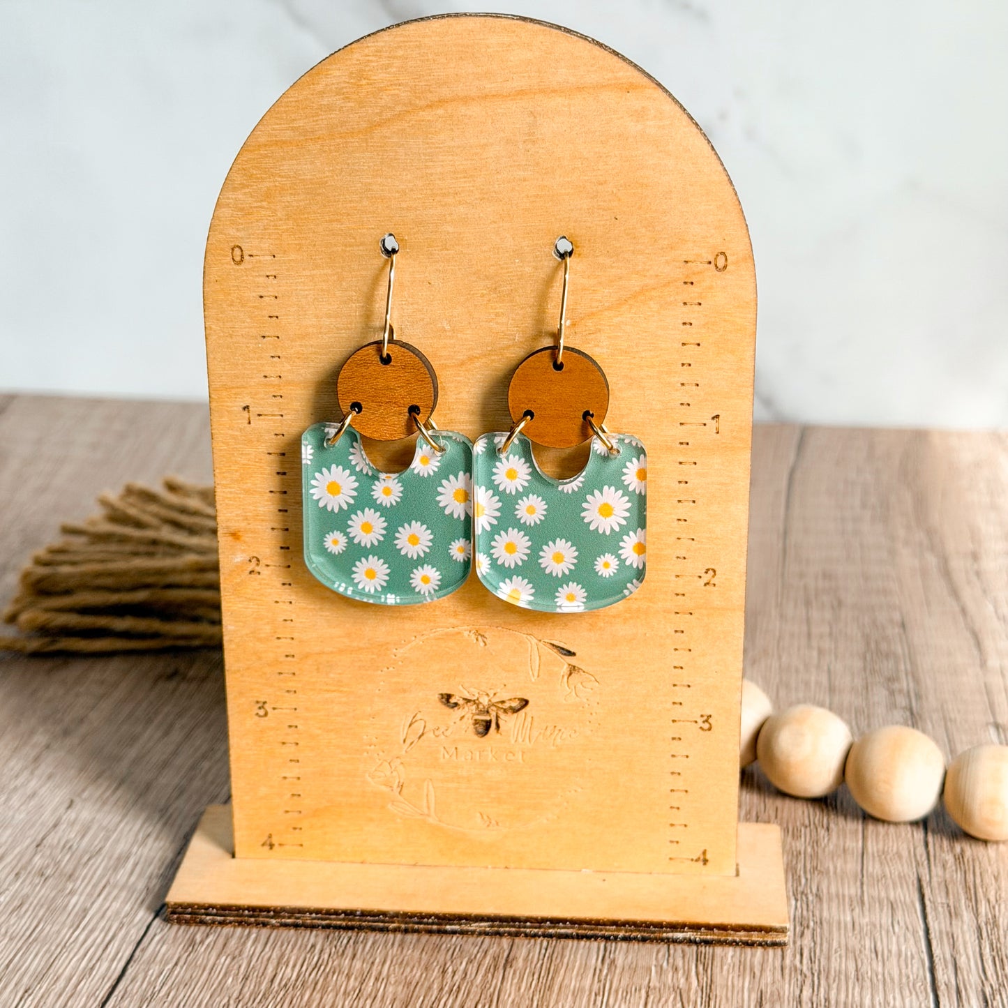 Sage Daisy Drop Earrings