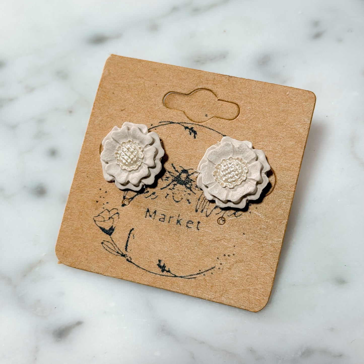 Cream Petal Clay Studs