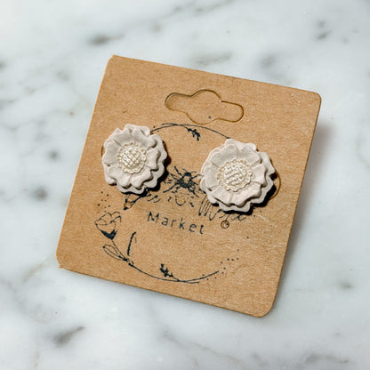 Cream Petal Clay Studs