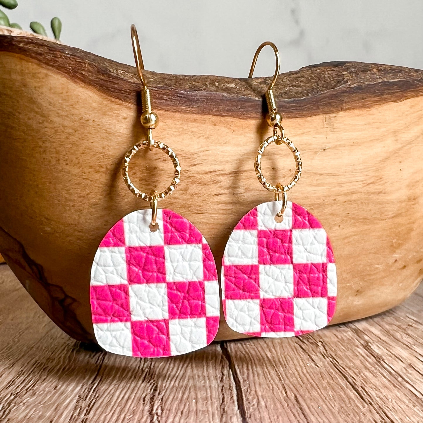 Hot Pink Checkerboard Earrings