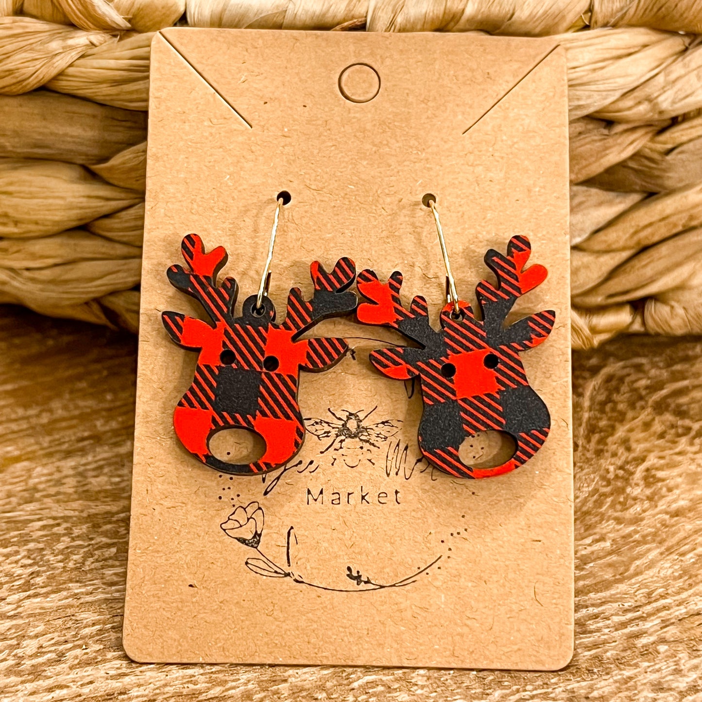 Buffalo Plaid Reindeer Earrings