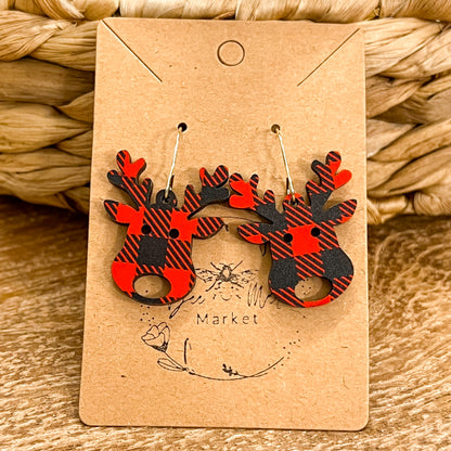Buffalo Plaid Reindeer Earrings