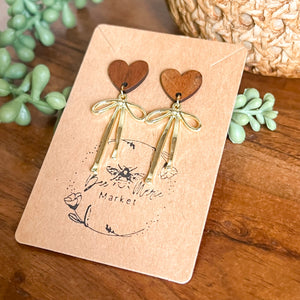 Dana Gold Bow Wood Heart Earrings