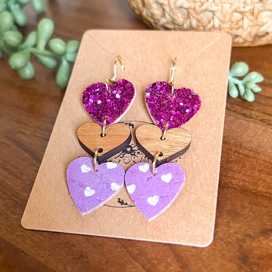 Avery Leather & Wood Heart Drop Earrings