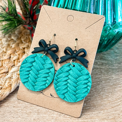 Winter Green & Black Bow Woven Earrings
