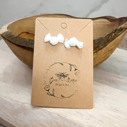 Fringe Knot Stud Earrings - White