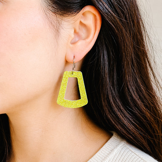 Neon Yellow Glitter Hoop Earrings