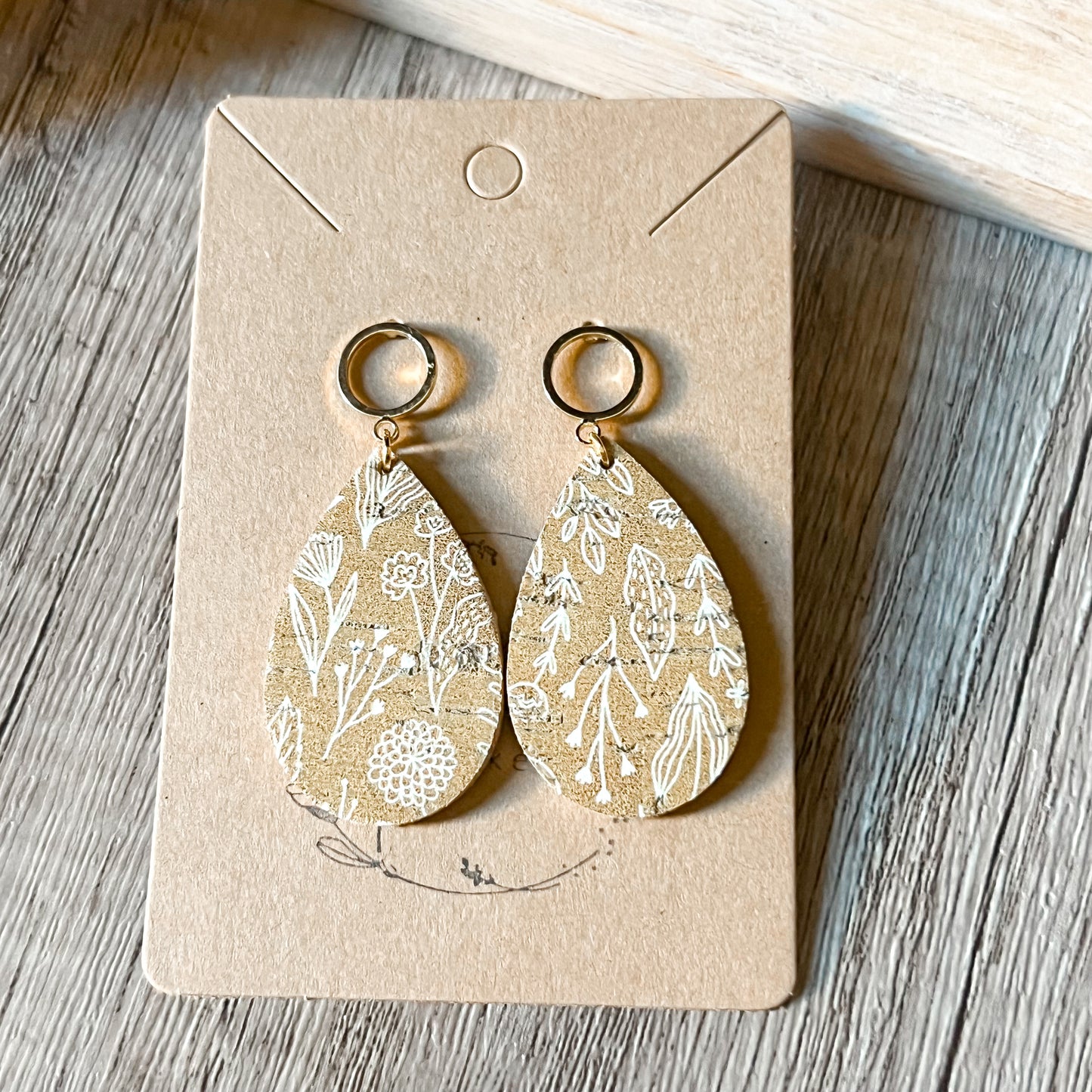 Mustard Floral Leather Teardrop Earrings