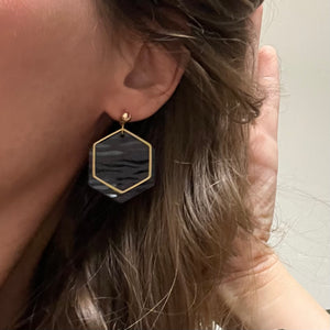 Black Tiger Stripes Hexagon Earrings