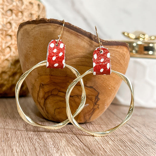 Red & White Polka Dot Loop Twisted Hoops