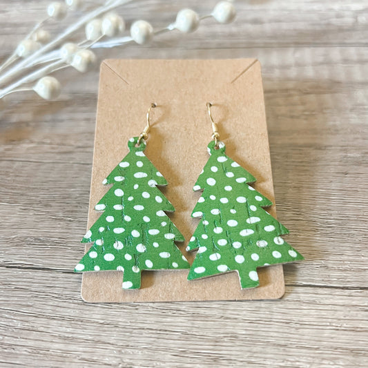 Green Doodle Dot Christmas Tree Earrings