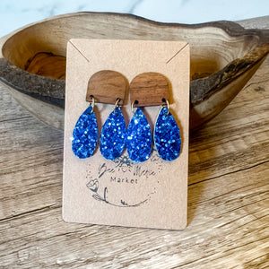 Blue Glitter Double TinyTeardrop Earrings