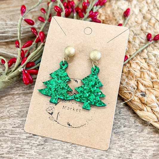 Have a Ball Green Glitter Christmas Tree Earrings