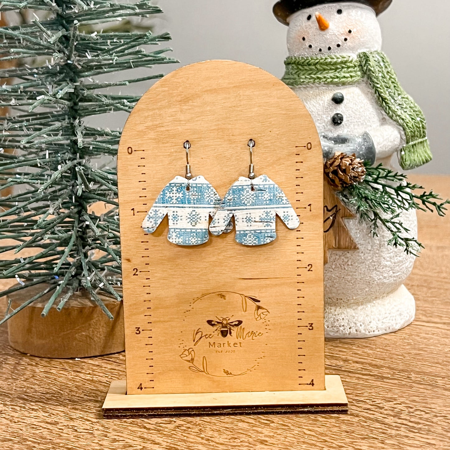 Blue Snowflake Ugly Christmas Sweater Earrings