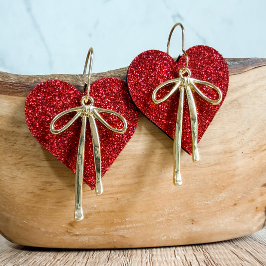 Love Always Glitter Bow Heart Earrings