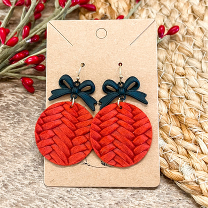 Holiday Red & Black Bow Woven Earrings