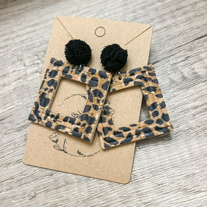 Handmade Leopard Embossed Square Earrings