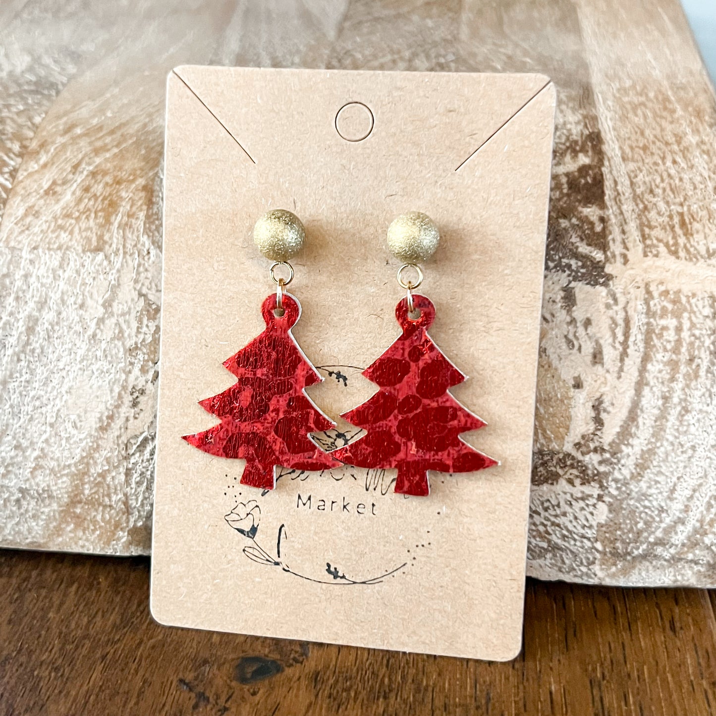 Have a Ball Red Leopard Christmas Tree Earrings