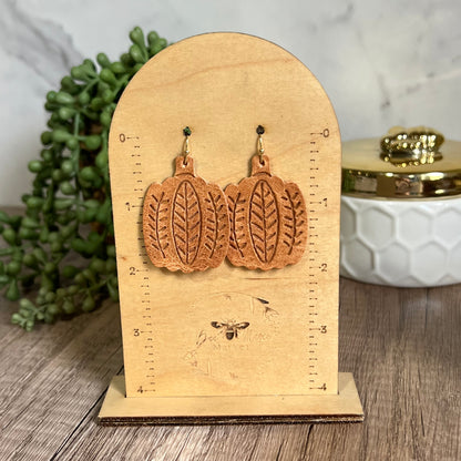 Harvest Leaf Embossed Pumpkin Earring