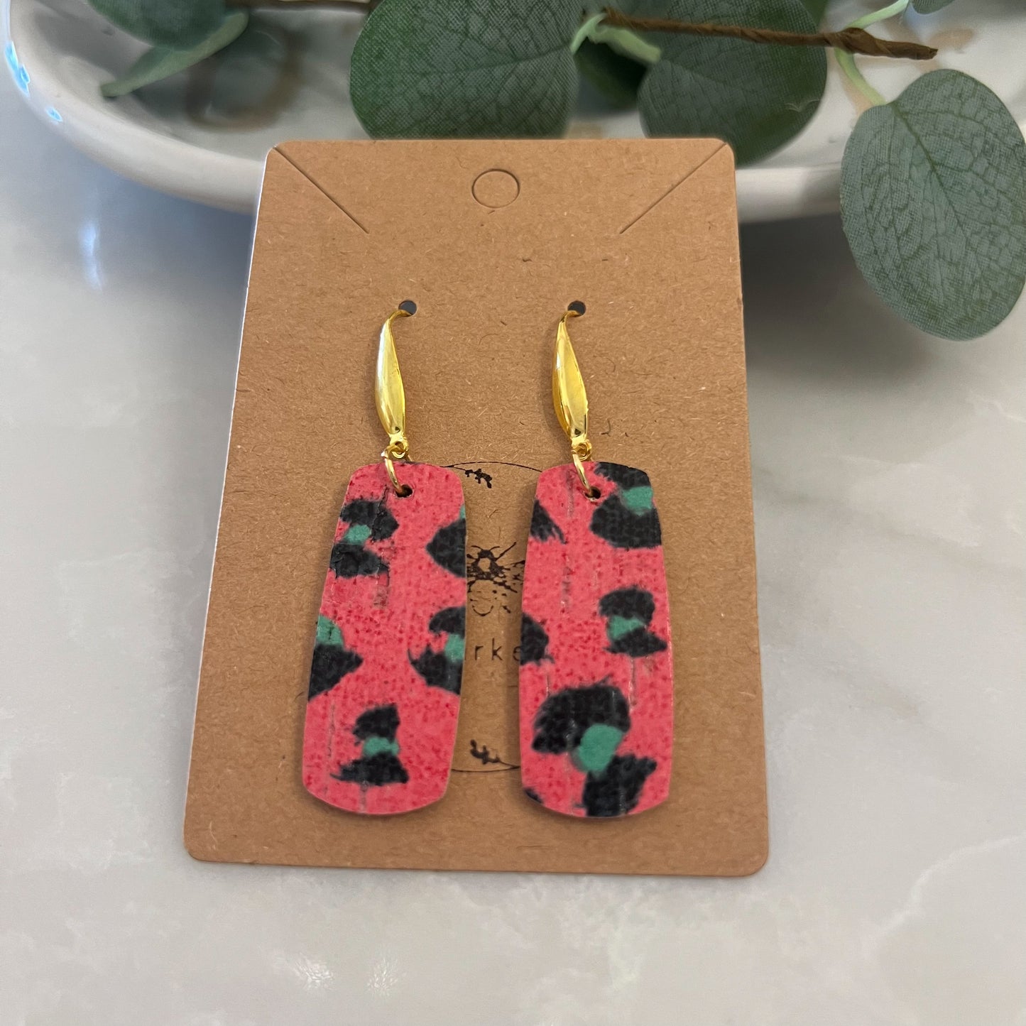 Red & Green Leopard Luxe Bar Earrings