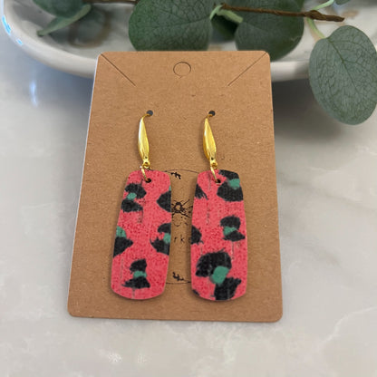 Red & Green Leopard Luxe Bar Earrings