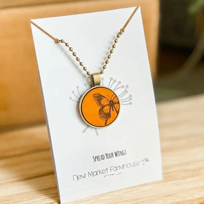 Butterfly Leather Pendant Necklace