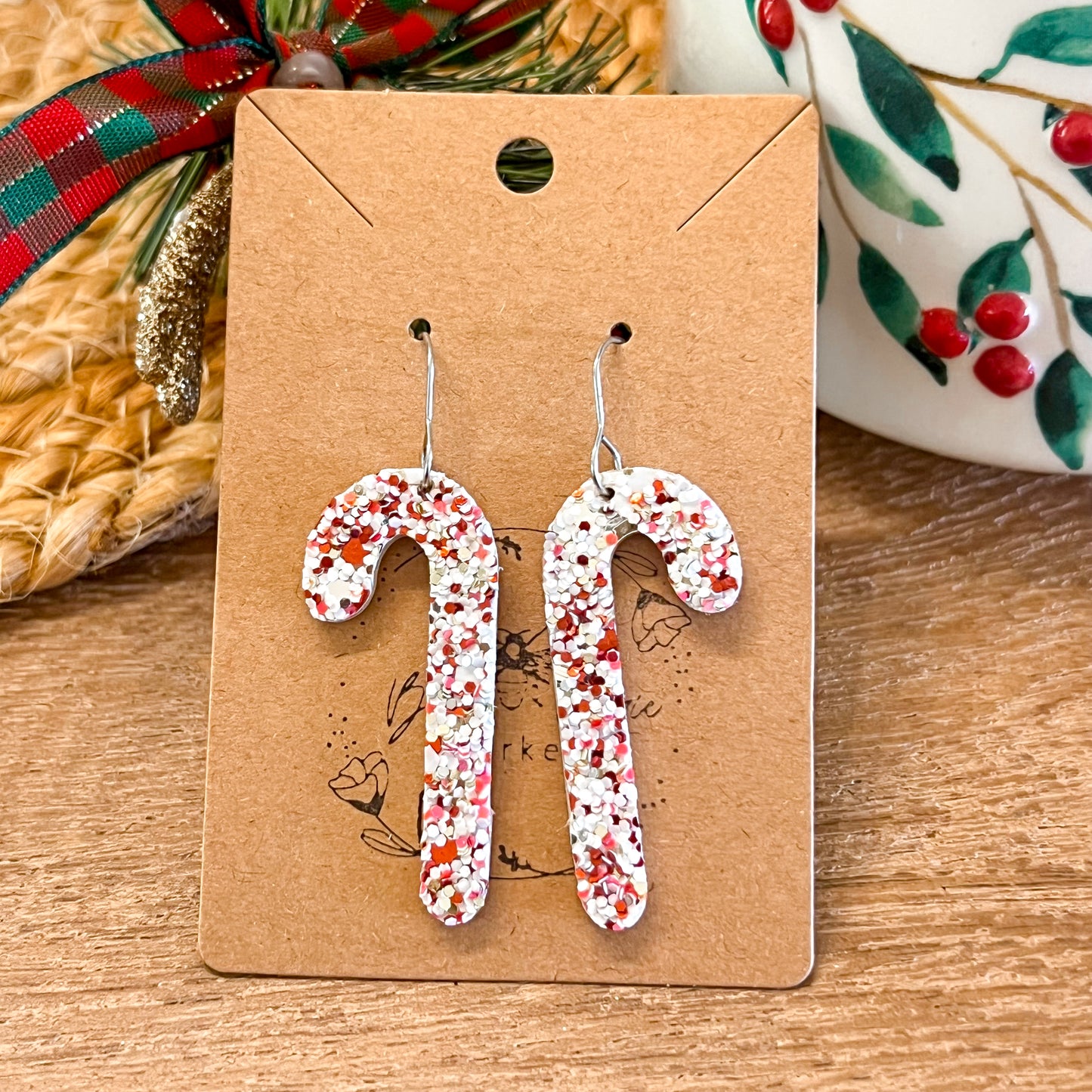 Candy Cane Glitter Earrings