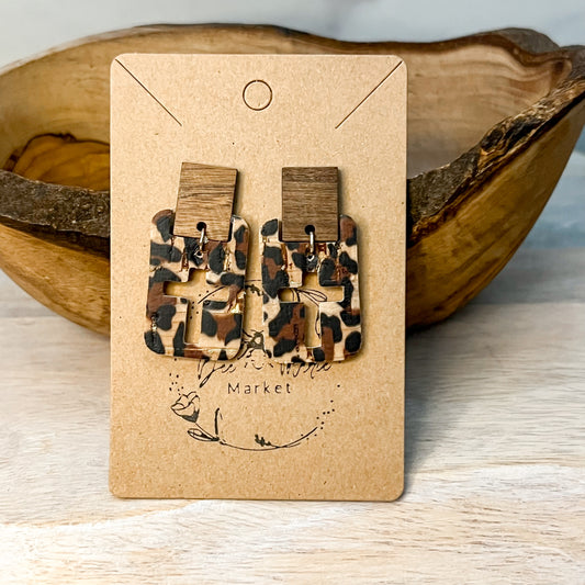 Leopard & Wood Cutout Cross Earrings