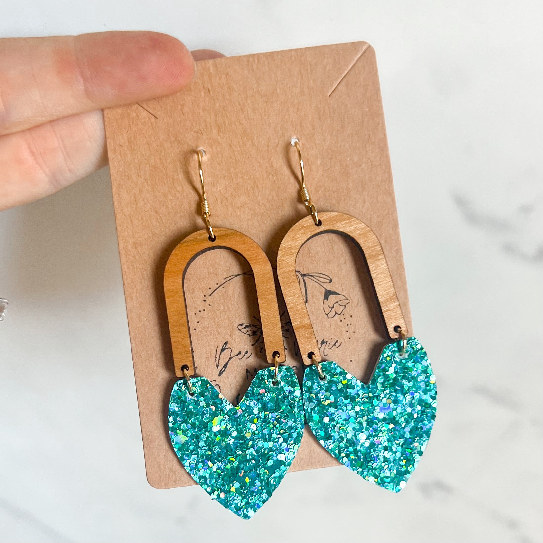 Bianca Teal Glitter Heart & Arch Earrings