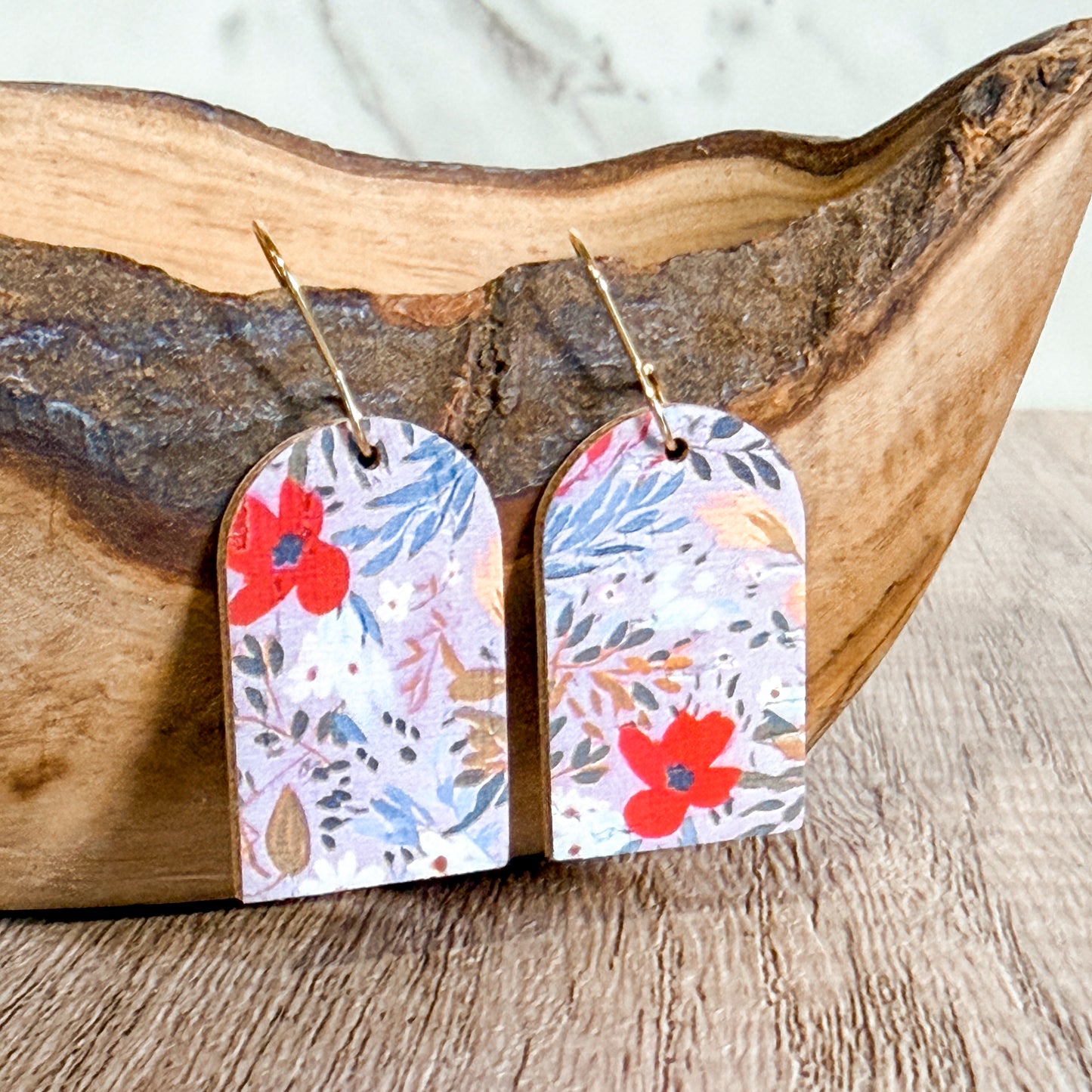 Meadow Mist Floral Arch Leather Earrings