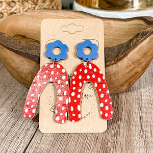 Red, White, & Blue Doodle Dot Arch Earrings