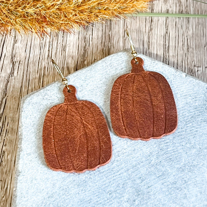 Rustic Pumpkin Embossed Leather Earrings