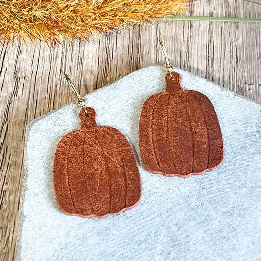Rustic Pumpkin Embossed Leather Earrings