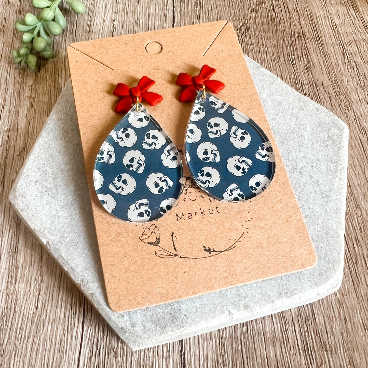Skull & Bow Teardrop Earrings