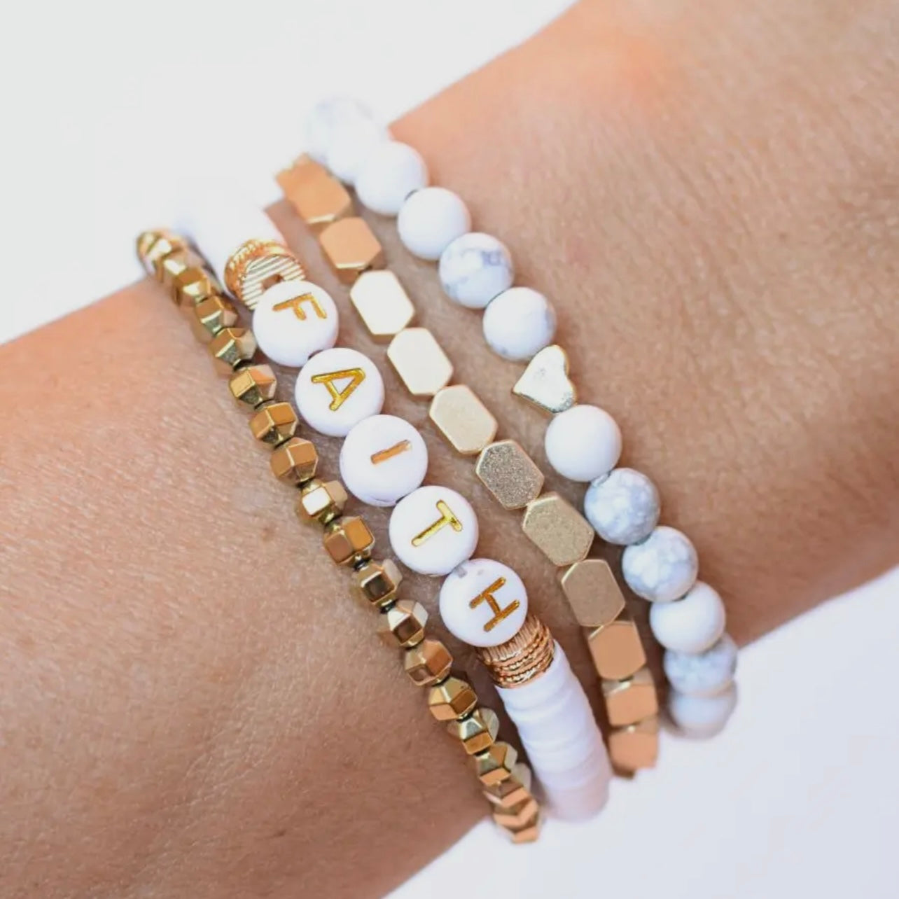 White Faith Stacked Bracelet Set