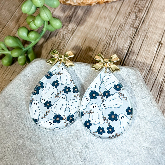 Ghost & Blooms Bow Stud Earrings