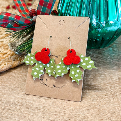 Lime Doodle Dot Holly Jolly Leather Earrings