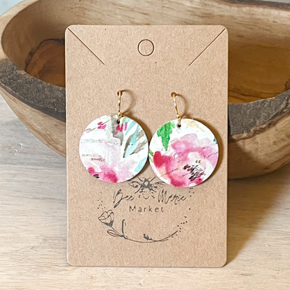 Watercolor Floral Round Earrings