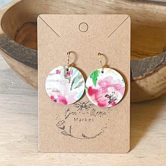 Watercolor Floral Round Earrings