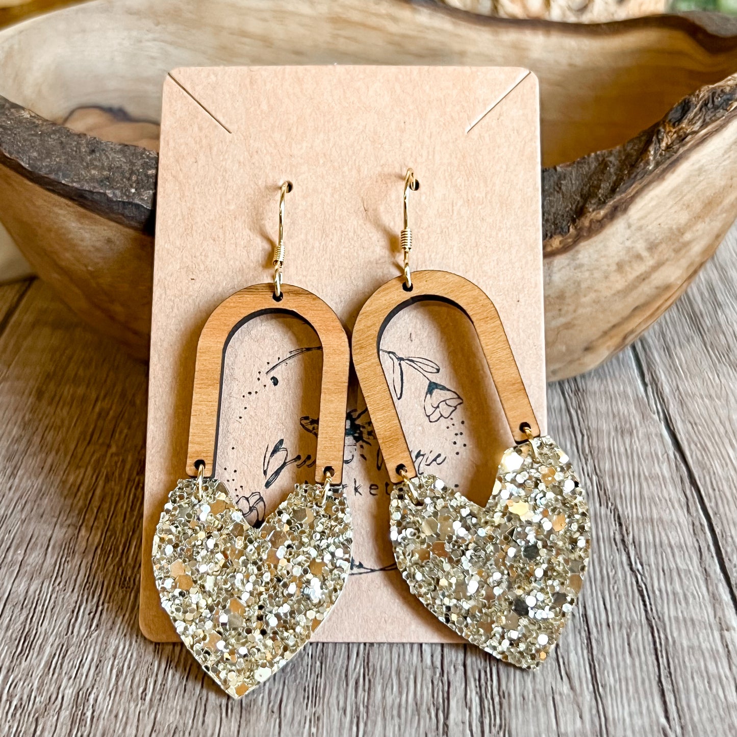 Gina Gold Glitter Heart Arch Earrings