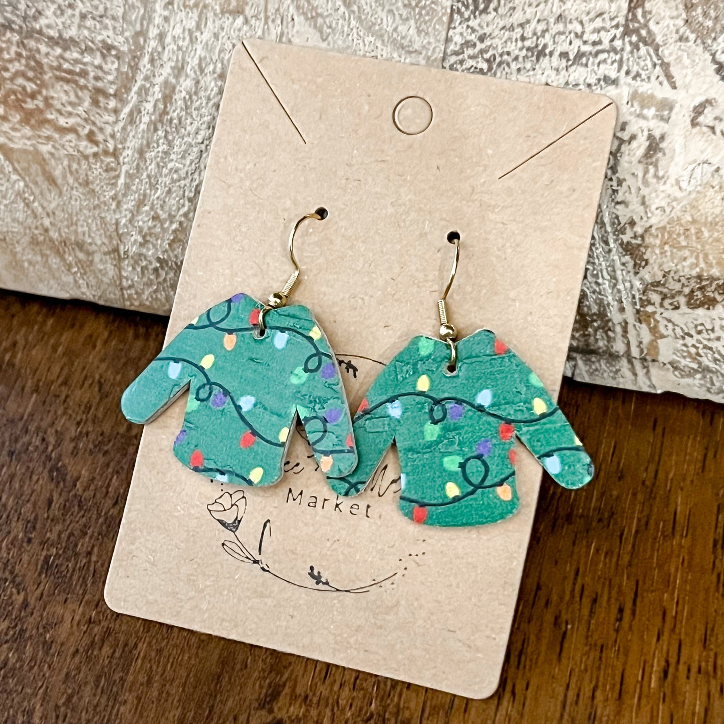 Green Christmas Light Ugly Christmas Sweater Earrings