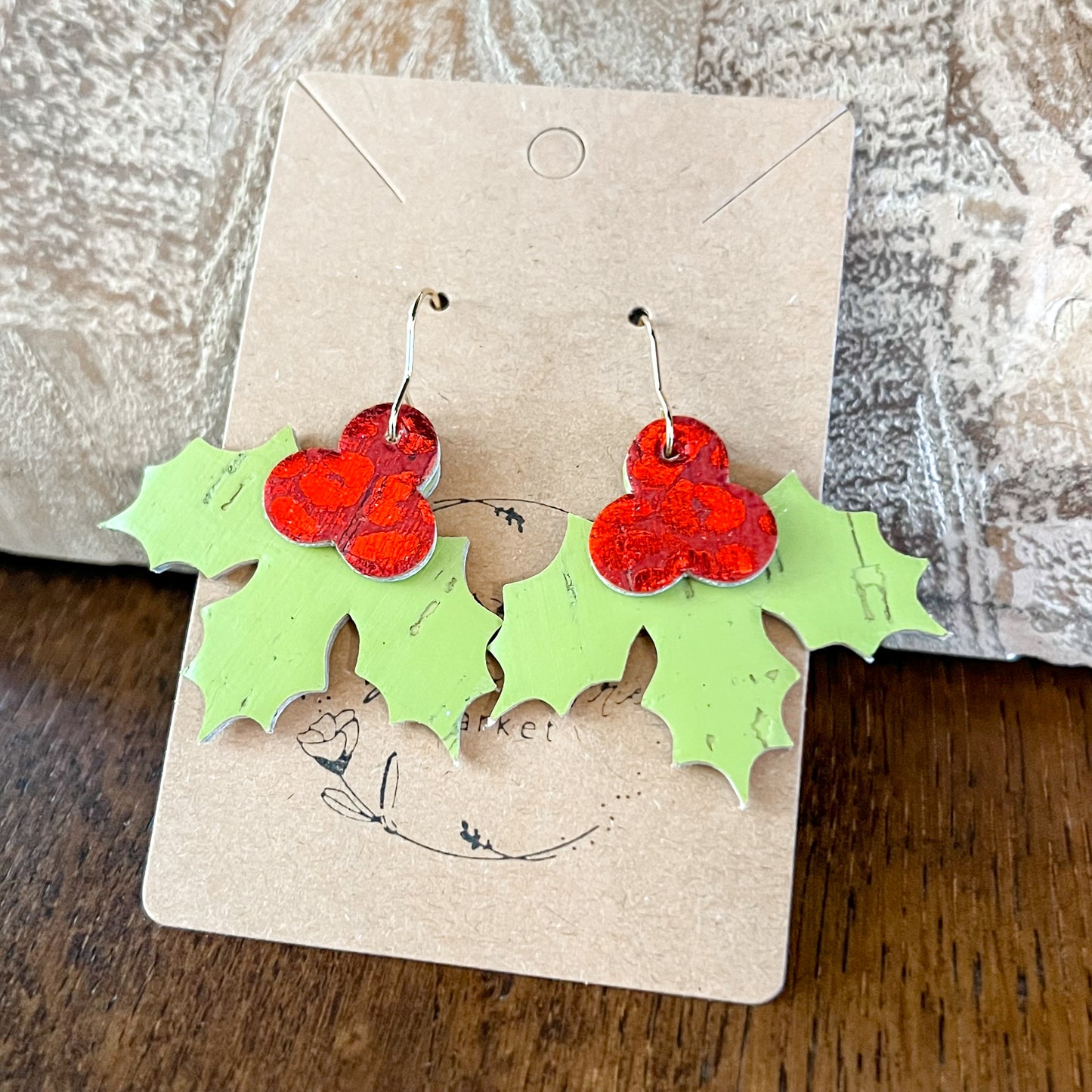Lime Holly Jolly Leather Earrings