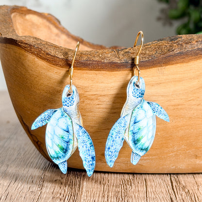 Blue Sea Turtle Acrylic Earrings