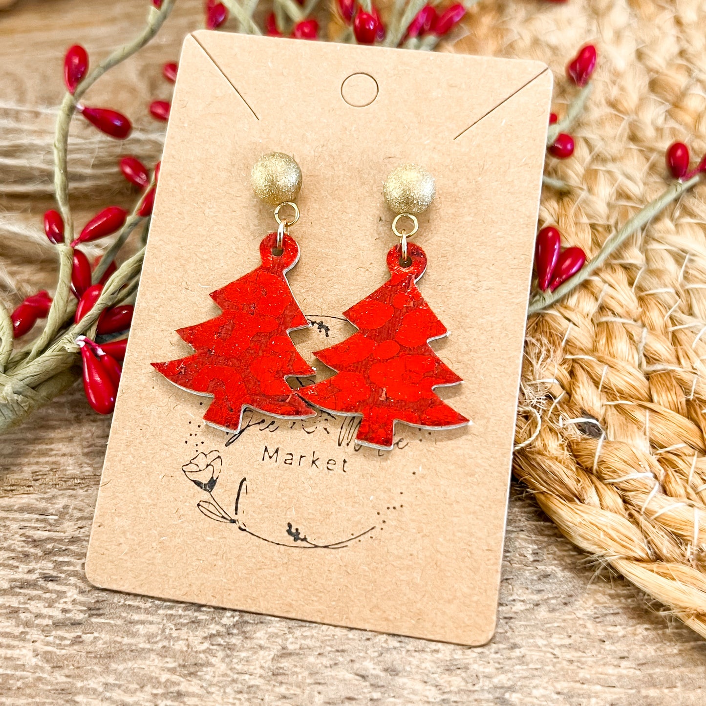 Have a Ball Red Leopard Christmas Tree Earrings