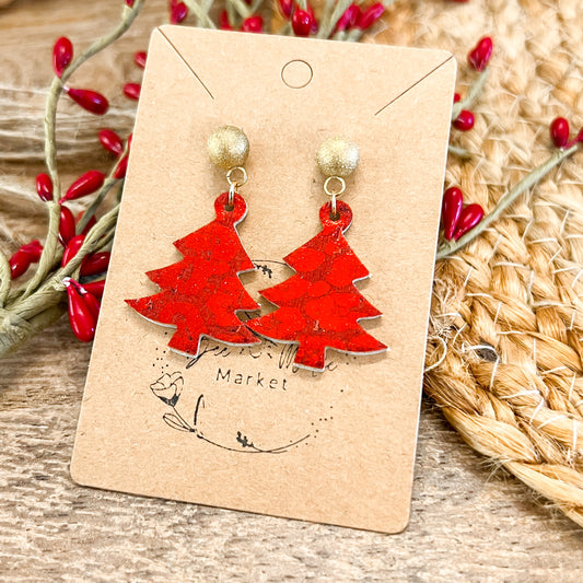 Have a Ball Red Leopard Christmas Tree Earrings